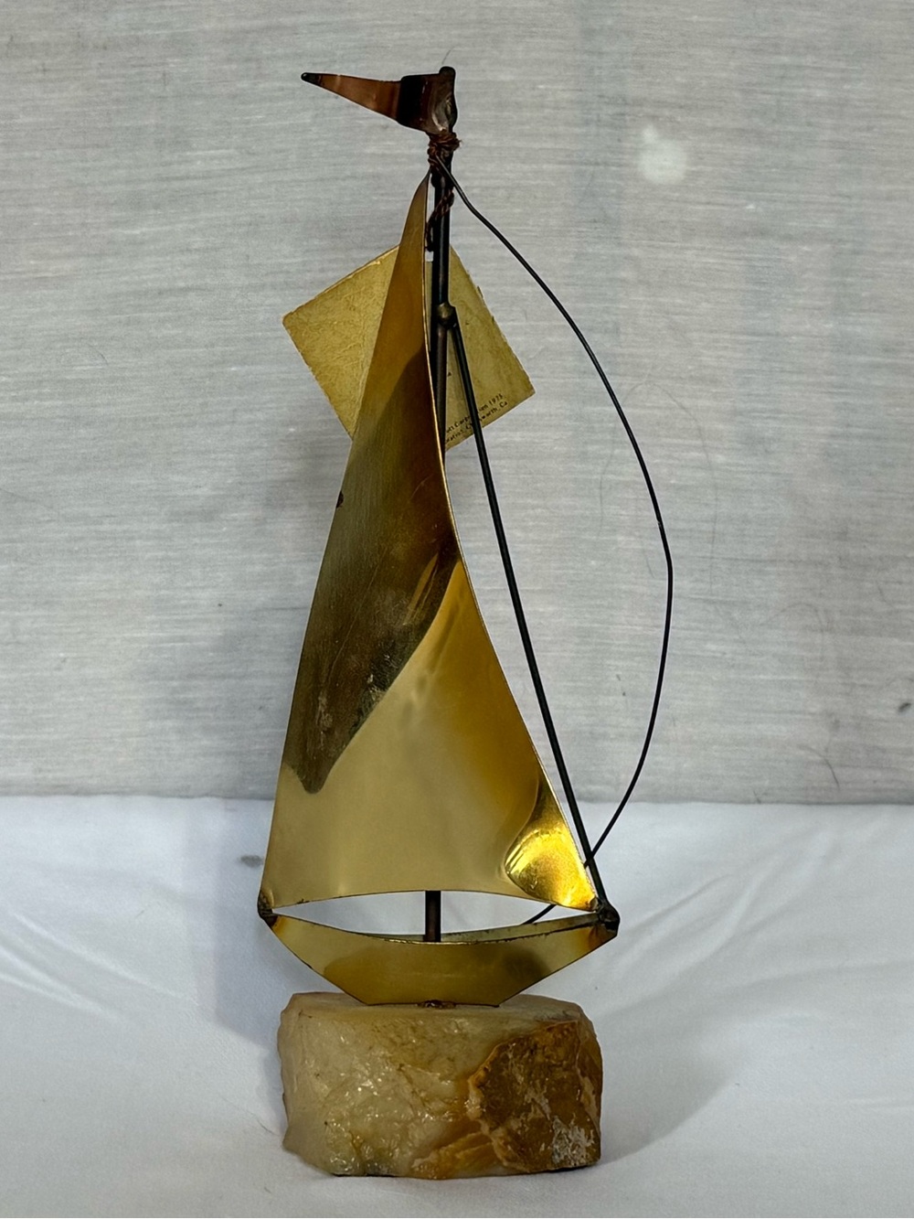 DeMott Brass Sailboat Sculpture Onyx Base MCM California Art NWT